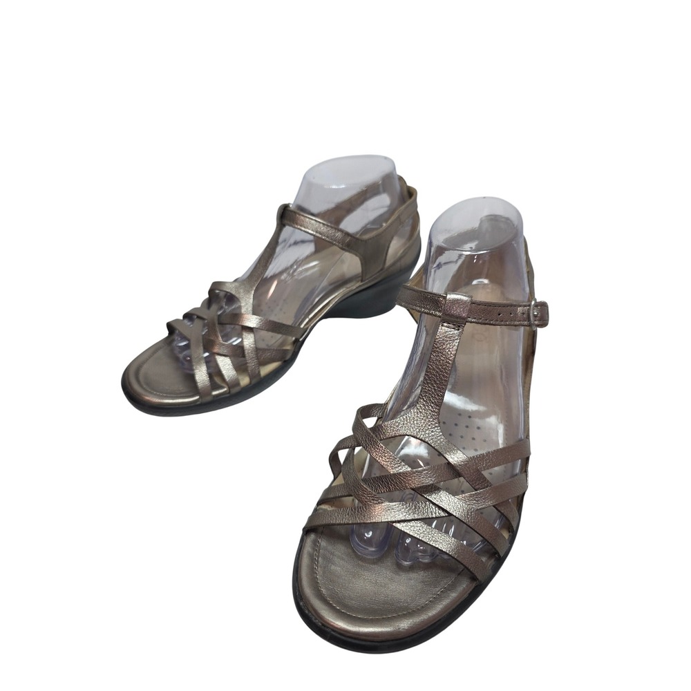 ECCO Womens Metallic Bronze Strappy Wedge Sandals EU 40 US 9-9.5 Low Heel Buckle